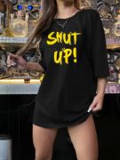 Baskılı Oversize Bisiklet Yaka T-shirt - Siyah resmi